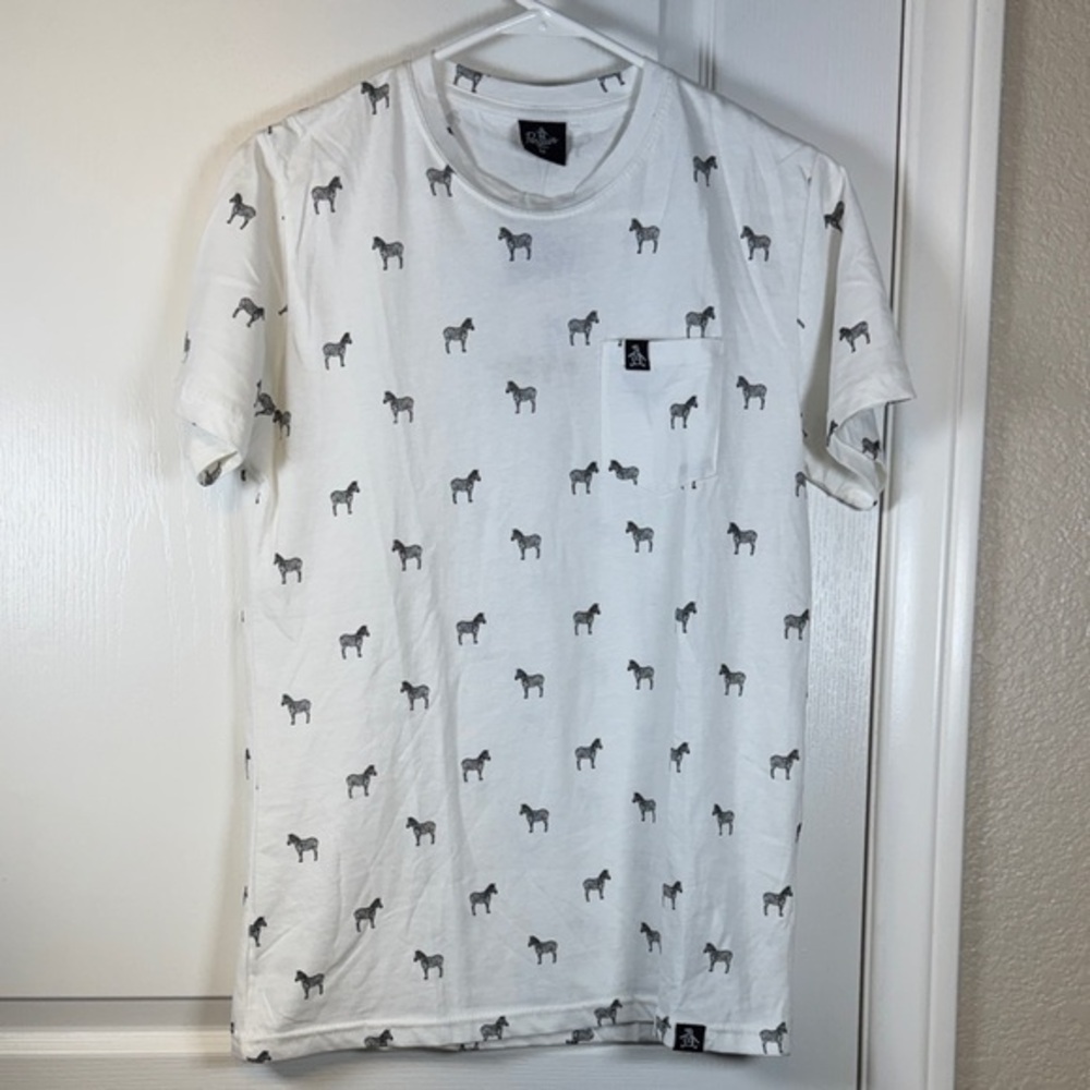 Original Penguin Patterned Pocket Tee White Black Zebra Size Med NWT #2053